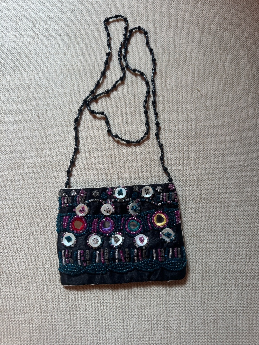 Beaded Black Crossbody with Multicolor Sequin Accents
